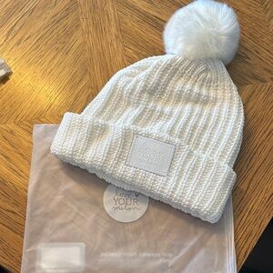 Love Your Melon White Beanie with Pom-Pom